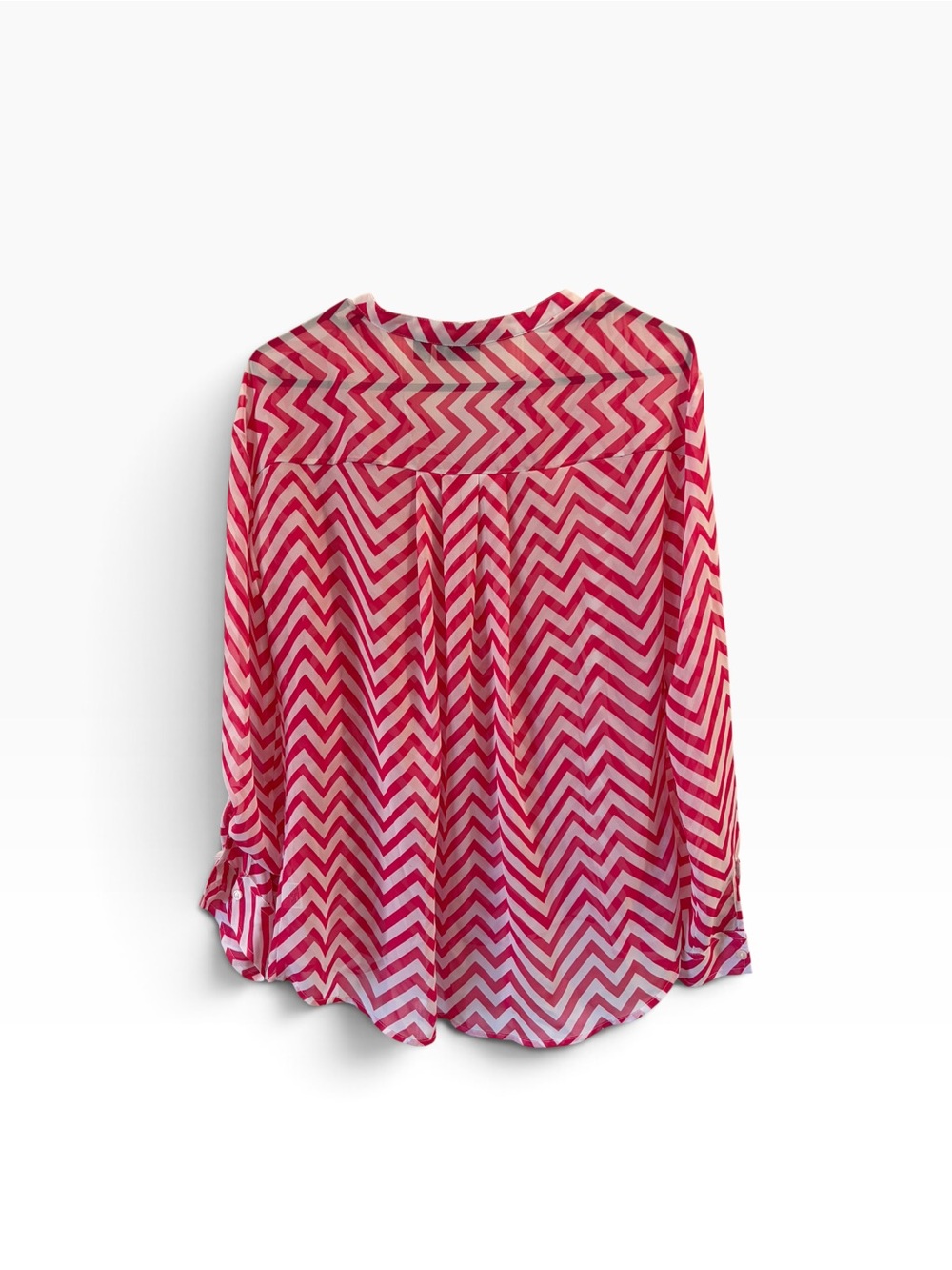 a.n.a Womens L Pink White Chevron V-Neck Long Sleeve Pullover Blouse Top Vibrant - Picture 2 of 3